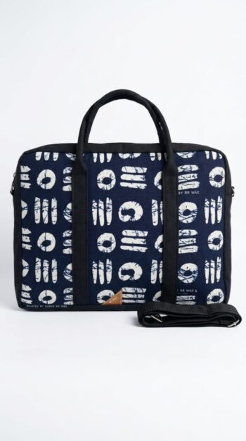 African print laptop briefcase bag in navy Adinkra