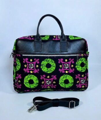Ankara wax print laptop bag in green and pink