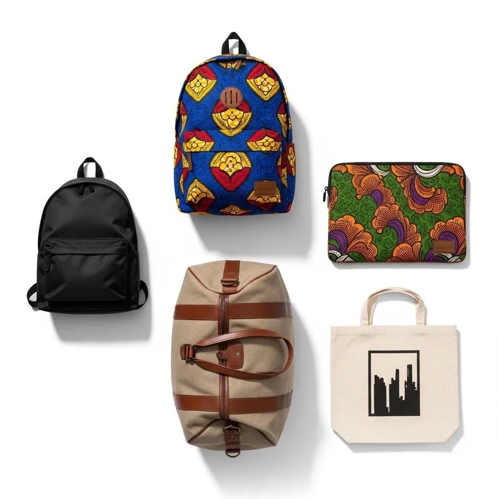 Customizable bulk corporate gift bags and backpacks collection including ankara prints