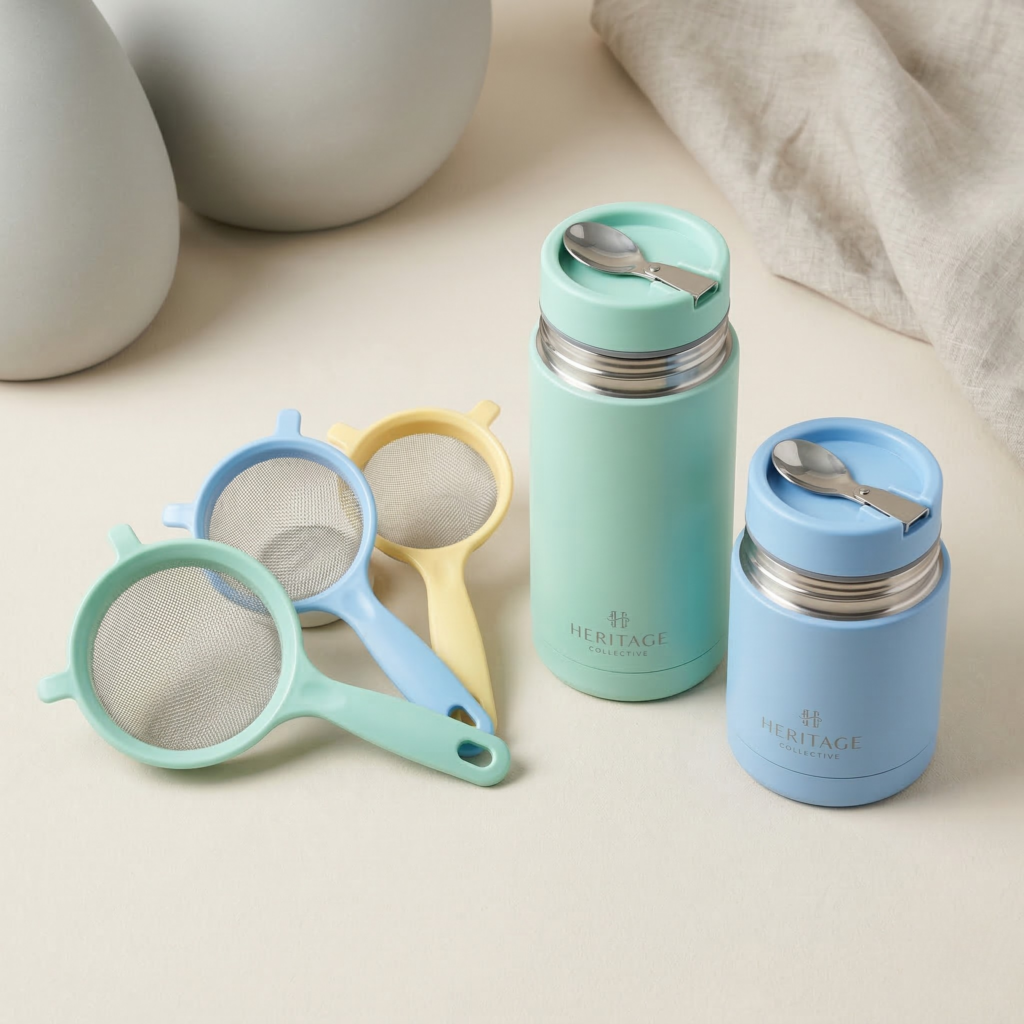 Mini Plastic Sieves and Food Flasks