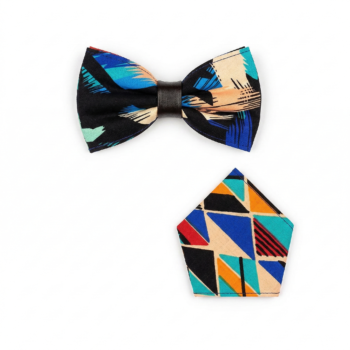 African print bow tie and pocket square set Ankara geometric wax print mens accessory