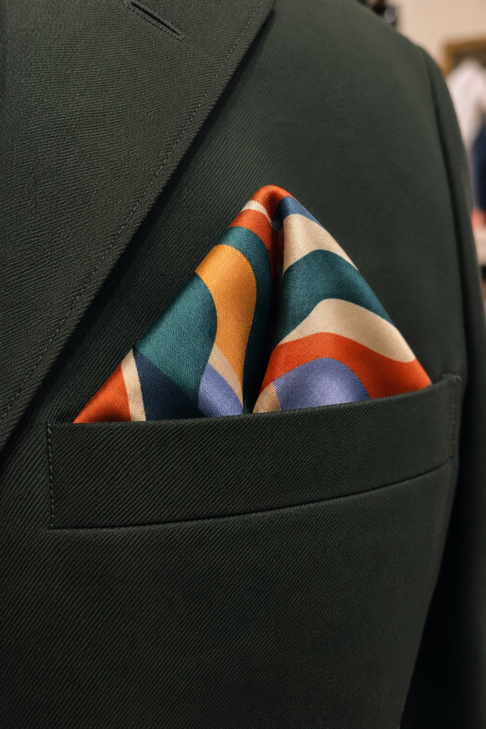 Elegant pocket square and tailored suit