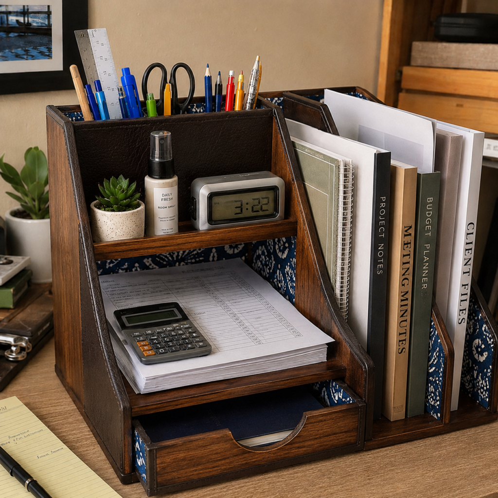 Wooden functional desk organization tray - top corporate gift ideas for employees