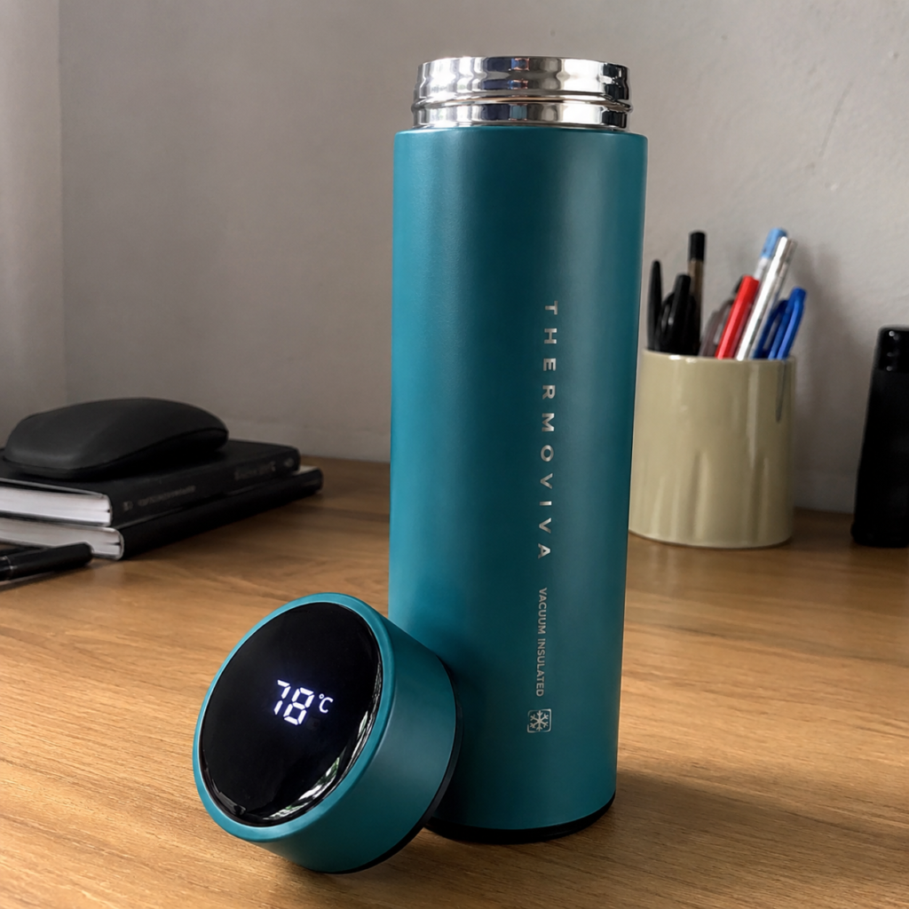 Matte-black vacuum-insulated smart flask - practical corporate gift ideas for executives