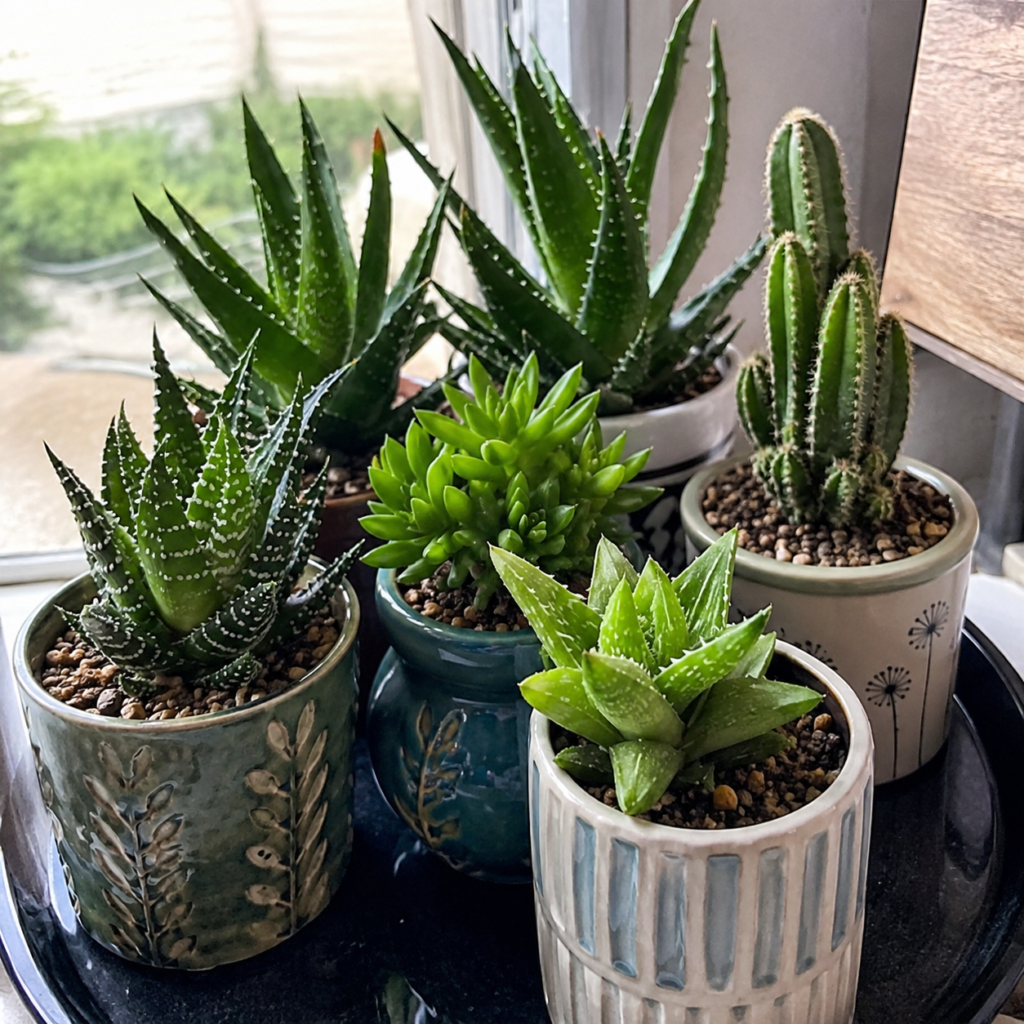 Small desktop succulent plant in branded ceramic pot - refreshing employee wellness gifts