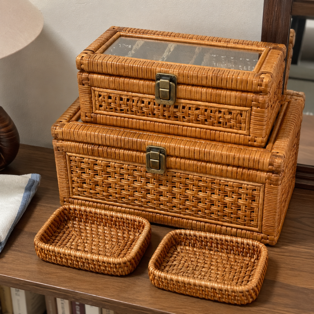 Woven cane presentation box used for corporate gift ideas for executives