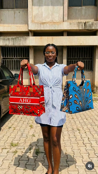 Ankara handbag and Adire scarf presented as a gift for a bride to be