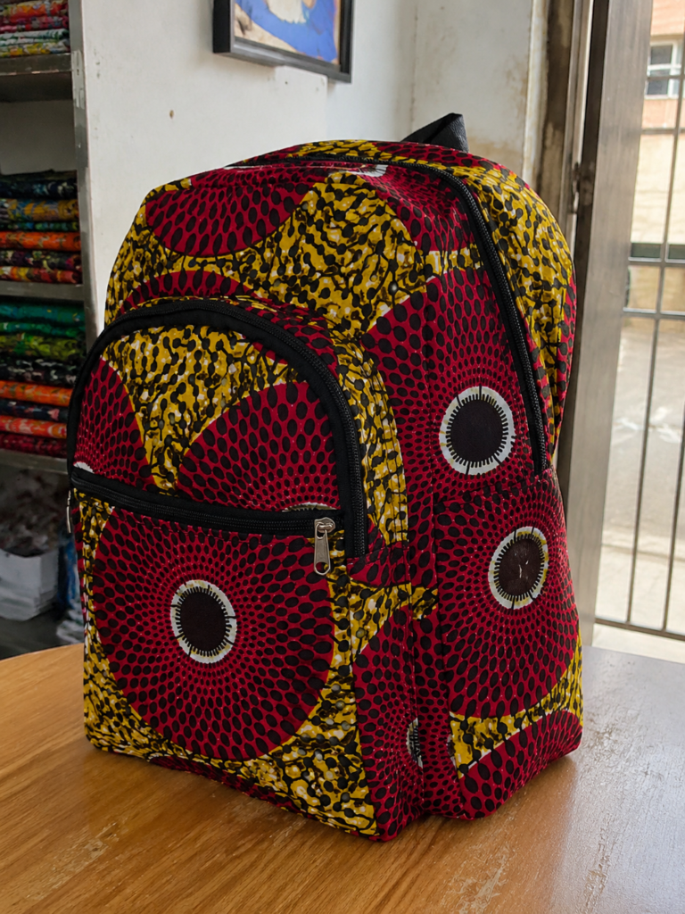 Ankara custom backpacks ready for an Owambe event