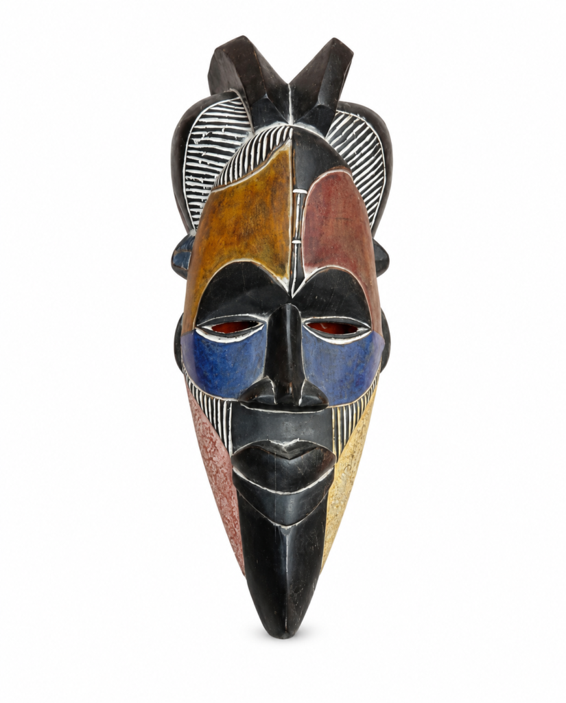 African wooden sculptures Nigeria displayed as wall decor in a Lagos living room