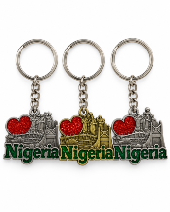 I Love Nigeria landmark souvenir keychains with red heart design